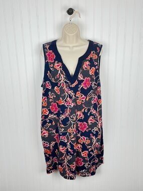 Lands’ End Floral Sleeveless Shift Dress Navy Pink Orange Women’s Plus Size 2X